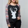 Femmes Noël Tee T-shirts Automne Mode Tendance Casual Elk Motif T-shirts à manches longues Tshirt Designer Femme Col rond Tops amples