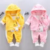 Conjuntos de roupas de gato amarelo para meninos outono quente roupas casuais para bebês meninos com zíper casaco + calça + colete ternos infantis roupas infantis