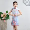 Yaz Çin çiçek baskısı ipek qipao çocuk bebek kızlar geleneksel prenses elbise Cheongsam kısa kollu retro vintage vestido