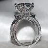 Tamaño 5-11 Joyería de lujo 12CT Piedras preciosas de topacio blanco 925 Plata de ley Diamante simulado Pave Compromiso de boda Anillo de la Torre Eiffel Regalo