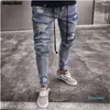 Fashion-Slim Fit Ripped Jeans Men Hi Street Hip Hop Mens Trousers Denim Joggers Byxor Knähål Tvättade förstörda jeans