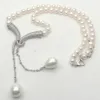 Handgeknoopte 8-9mm witte zoetwater gekweekte parel micro inlay zirkoon accessoires ketting shell parel hanger lang 50cm