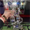 8.7" Glass Water Pipes Blue Green Purple Thick Recyler Heady Glass Beaker Bongs with Two Layers Filter Rocket Reflow Rotating the windmi