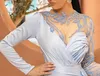 2020 Arabisch ASO EBI Sheer Neck Mermaid Avondjurken Hoge Split Prom Dresses Lange Mouwen Formele Partij Tweede Receptie Growns ZK044