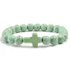 8mm oração contas de pedra natural verde azul turquesa pulseiras para mulheres jesus cruz encantos elasticidade yoga pulseira homens jóias