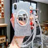Lüks Glitter Sequins Makyaj Aynası İpi Telefon Kılıfı Için iPhone 11pro Max SE XS Max X 6 7 8 Artı Gümüş Folyo Tutucu Yumuşak Kapak