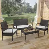 Set di divani da giardino in stile americano a 4 pezzi Gruppo di posti a sedere con cuscini Set di rattan per esterni Spedizione veloce Nuovo WF190609AAA