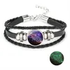 12 Glöd i det mörka horoskopet Sign Armband Charm Multilayer Wrap Leather Armband Kvinnor Lysande smycken