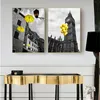 Style nordique noir blanc affiches et impressions jaune moto ballon parapluie toile Art peinture mur photo pour salon 7421332