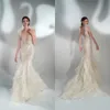 2021 Sparkly Mermaid Wedding Dresses Sexy Deep V Neck Sequins Lace Appliques Bridal Gowns Lace-up Back Tiered Wedding Dress