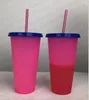 24oz plástico bebendo tumblers cor mudando garrafas de água copo com tampa e caneca de palha temperatura detectando copos de gelo mágico 3768346