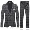 Herfst en winter heren plaid pak 2-delige grote maat 5XL pak blazer + broek mannen kantoor bruiloft feestjurk