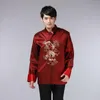 8 Color Chinese Shirt Traditional Chinese Clothing for Men Top Men Tang Suit Dragon Satin Long Sleeve Costume Retro260R