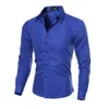 남성용 드레스 셔츠 남성 셔츠 긴 소매 단추 스마트 캐주얼 정식 일반 턴 다운 칼라 M-XXL 5 Colors1