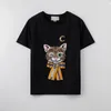 Womens Sequins T-shirts Girls Cartoon Cat Print Top Women Casual Outdoor T-shirt Youth Fashion Clothing Fashion Tee Shirts