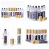 10 ml etherische olie diffuser clear glazen rol op parfumflessen met verpletterde natuurlijke kristallen kwarts stone roller bal graan DIY CAP