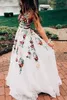 New White Fairy Prom Dresses A-Line V-Neck Lace Flowers Sleeveless Open Back Sexy Prom Dress Evening Party Gown