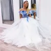 Blauw en wit prom dress off shoulder avondjurk ruches shouler party dres korte mouw een lijn formele jurk nieuw