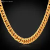 Hela guldkedjan halsband män 18k stämpel 18k real guld pläterad 6mm 55 cm 22 halsband klassisk trottoarkant kubansk kedja hiphop män 264s