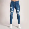 Męskie dziury Skinny Jeans Stretch Mid Waist Zipper Ołówek Spodnie Męskie Casual Solid Dżinsy