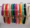 10pcs mixed colors PU Leather O Key Chain Custom Circle Tassel Wristlet Bracelet Keychain Women Girl Key Ring Wrist Strap4589639