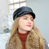 2021 Moda Senhoras Mulheres Army Cap Chapéu Militar Beret Newsboy 100% Sheepskin de pele de pele M L XL