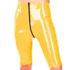 Pantalones de cintura alta con cremallera de 2 vías en 14 colores, pantalones cortos sexis de PVC con aspecto húmedo para mujer, pantalones con abertura en la entrepierna, ropa para fiesta y discoteca