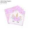 65/81 sztuk Unicorn Party Supplies Dzieci Urodziny Dekoracje Jednorazowe Zestaw Naczynia Zestaw Papieru Puchar Banner Baby Shower Girl Decor