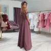 Nuevo vestido de satén sencillo hecho a medida con tirantes finos acampanados para fiesta abiye gece elbisesi vestidos de noche con abertura Sexy largos