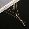 Layered Pendant for Women Girl Gold Silver Handmade Long Cross Chain Chocker Necklaces