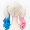 Kostiumy Dziewczyna Suicide Squad Harley Quinn Peruki Cosplay Peluca Kręcone Syntetyczne Ponytail Wig Odporne na ciepło Włosy Halloween Peruki Kostiumy Różowe