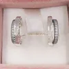 Authentic 925 Sterling Silver Studs Pave Double Hoop Earrings Fits European Pandora Style Studs Jewelry 299056C01