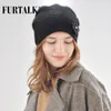 Lã Cashmere Winter Hat for Women Double forncing Warm Knit Feanie Fur Hats Girls com Floral B009 Davi22