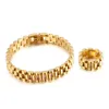 2020 XMAS Gifts bling for mens women brandnew jewelry set Bracelet Ring set stainless steel gold Link chain bracelet bangle ring size 8#