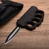 Coltello tattico automatico Black Knuckle Duster di alta qualità D2 Lama satinata a doppio bordo in acciaio + manico in fibra di carbonio Coltelli da salvataggio EDC per esterni