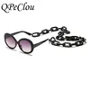 QPeClou 2020 New Fashion Occhiali da sole rotondi a catena oversize da donna Designer di marca Big Frame Plastic Shades Female