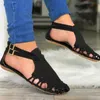 2021 Summer Women Flat Sandals Gladiator Black Closed Toe Ladies Shoes Buckle Strap Roman Beach Kvinna Mujer