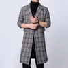 Męskie wełniane mieszanki męskie długie płaszcz podwójny piersi pełny podszewka rękawa M-6XL Drop statek Pick Lapel Woolen Melton Płaszcz Plaid Gray1