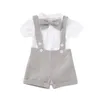 Moda Neonato Vestiti per bambini Camicia per bambini Pagliaccetto Bretelle Papillon 3PCS Completi per uomo Completi per ragazzi Set di vestiti per feste di nozze