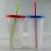 Glitter 5pcs lotto da 24 once di plastica con coperchio con paglia da 710 ml riutilizzabile tazza di caffè arcobaleno colore che cambia bottiglie d'acqua bevanda fredda per bevanda magica