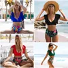 Fashion- Floral Ruffled Hem Bikini Set Women Flora V-neck High-waisted Two Piece Swimsuit 2020 Girl Beach Bathing Suit Swimwear Biquinis