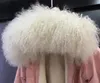 Nouvelle arrivée blanc mongolie fourrure de mouton meifeng blanc fourrure de lapin doublure rose bomber vestes hiver femmes parkas courtes