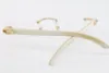 Manufacturers wholesale men women rimless silver metal frame Eyewear New Rimless White Buffalo Horn Eyeglasses Decoration gold glasses