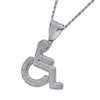 14K Gold Icy Rollstuhl Disability Logo Anhänger behinderte Schilder Halskette Kupfer Kubikzirkon Schmuck für Männer Frauen Geschenke276n