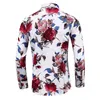 New Fashion Floral Men Shirts Plus Size Flower Print Casual Camisas Masculina Black White Red Blue Male Turn-down Collar Shirt Blouse