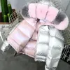 Ly Varey Lin Real Fur Coat Natural Fur Collar Vinterjacka Kvinnor 90% Vit Duck Double Sided Hooded Vattentät Parkas