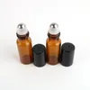 5 ml 10 ml Amber Glass Roll on Flessen voor essentiële oliën met stalen rollerbal en zwarte caps WB2563