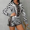 Conjunto de 2 peças feminino com estampa de zebra camisa abotoada e shorts com zíper Conjunto casual de duas peças feminino 2020 outono feminino dois ternos