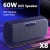 Hochleistungsfähiger 60-W-Bluetooth-Lautsprecher, tragbarer kabelloser Säulenlautsprecher, wasserdichter Subwoofer, Musikcenter mit Sprachassistent, 6600 mAh