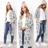 Mulheres mangas compridas camisolas leopardo Knitting Cardigan Abrir frente quente camisola Outwear Magro Coats com o Pocket